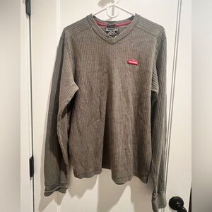 Abercrombie & Fitch Gray V-Neck Sweater with Red Accents